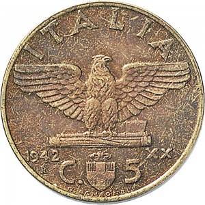1673R 5 centesimi 1942 XX Aquila romana 2° tipo Roma Bronzital