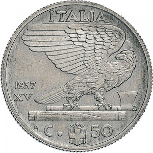 1632R 50 centesimi 1937 XV Aquila romana 1° tipo Roma Nichelio